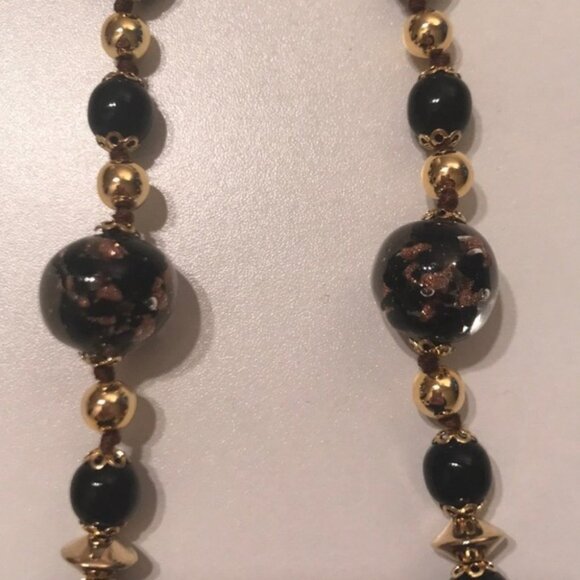 🖤✨ Vintage Black & Goldtone Murano Glass Beaded Necklace | 24” - Picture 4 of 7